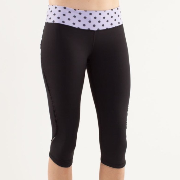 Lululemon Fast And Free Crop - Black / High Noon Dot Lilac - Picture 2 of 13